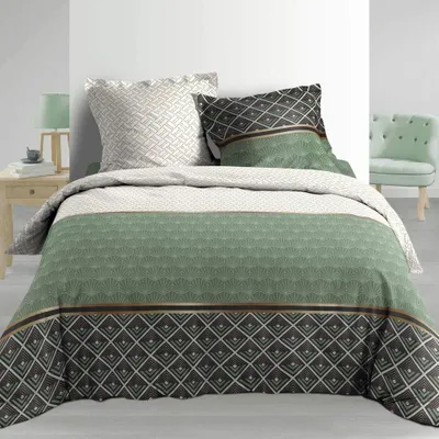 Image de Parure de lit - PROMO LINGE - Belor - Percale de Coton 78fils - 260 x 240 cm - Vert
