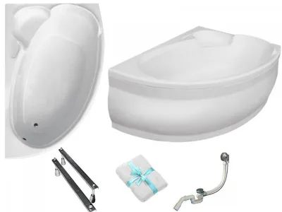Produktbild von Aqua For You | Besco Asymmetrische Badewanne Finezja Nova - 140x95 Cm - Weiße Verkleidung - Antibakterielle Beschichtung - Acryl