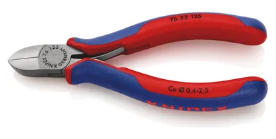 Produktbild von Knipex 76 22 125, Diagonale Zange, Chrom-Vanadium-Stahl, Kunststoff, Blau, Rot, 125 mm, 107 g