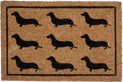 Obrázek produktu pro BELIANI Rohožka home přírodní kokosové vlákno protiskluzová podšívka 40 x 60 cm design motiv jezevčíka moderní bytový doplněk