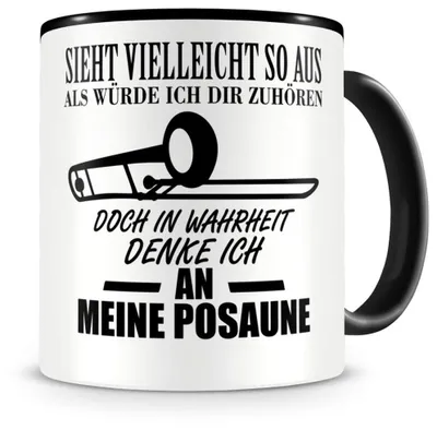 Productafbeelding van Posaune-beker - Met muziekmotief - Koffie- en theebeker - Zwart - 300 ml