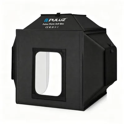 Obrázok produktu pre PULUZ 40 cm fotografický stan – skladacie fotografické štúdio so softboxom, LED osvetlením a 4 pozadiami – prenosná sada na fotografovanie, zástrčka pre EÚ