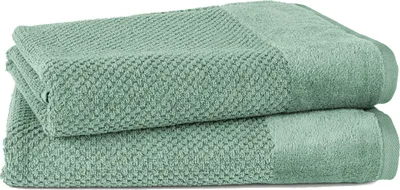 Produktbild von Pure Label 2-TLG. Badetücher Set mit Anhängeschlaufe aus 100% Baumwolle, saugstark und weich| 2 Badetücher aus Baumwolle 70x140 cm, Grün - Salbeigrün