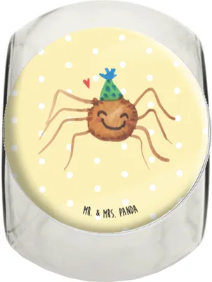 Produktbild von Mr. & Mrs. Panda Teedose Spinne Agathe Party L 870ml - Gelb Pastell - Geschenk, Glück, Vorratsdose Glas, Wunder, Selbstliebe, Kaffeedose, keksglas, Motivation, Bonboniere