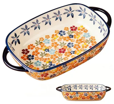 Immagine prodotto di Pirofila rettangolare in Vetroceramica, dimensioni 23,5 x 13 x 15 cm, capacità 730 ml, con manico, motivo vintage