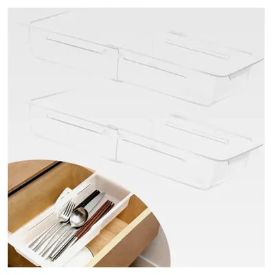 Produktbild von 2er Set Schubladenorganizer für Unterwäsche und Kosmetik, verstellbar von 31,5 bis 45 cm, Schubladeneinsatz für Büro, Küche und Schminktisch