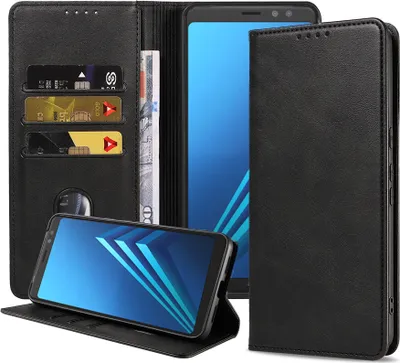 Obrázok produktu pre Smartphonics Samsung Galaxy A8 2018 puzdro z umelej kože s magnetickým zatváraním a držiakmi na karty - čierne