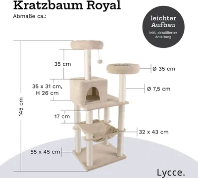 Produktbild von Lycce Kratzbaum groß, mehrstöckiger Katzenbaum inkl. 10 Kratzsäulen mit vollständiger Sisalumwicklung, Höhle, Hängematte, 4 Plattformen, Plüschball, sehr stabil, platzsparend, Farbe:beige