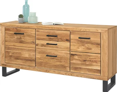 Produktbild von Sideboard >Tom-I< in Wildeiche / schwarz aus Teilmassiv - 158x82x40cm (BxHxT)