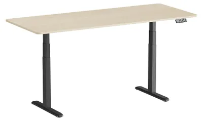 Image de Bureau motorisé assis-debout 180x75cm, Plateau bois naturel à bords arrondis/Pied noir