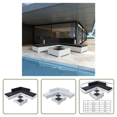 Immagine prodotto di The Living Store Set 6 pezzi da giardino con cuscini in poly rattan bianco