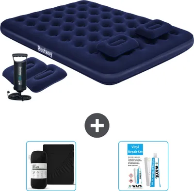 Zdjęcie produktu dla Materac dmuchany Bestway - 2-osobowy - 152 x 203 x 22 cm - Niebieski - Z pompką ręczną - Poduszki - Akcesoria