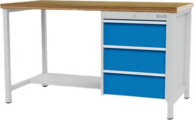 Produktbild von Bedrunka+Hirth Kastenwerkbank Breite 1.500 mm R 18-24 3x Schublade 1x Stahlfachboden halbe Tiefe BxTxH 1.500x750x859 mm - 03.14.14VA