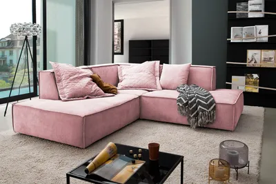 Produktbild von KAWOLA Sofa SAMU Ecksofa Stoff rosa Recamiere links
