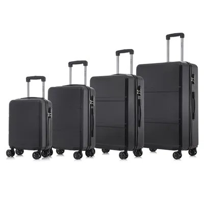 Produktbild von Suitcase Set, Rollkoffer Handgepäck, Kofferset, mit 4 Rollen 360°, Hartschalenreise Zahlenschloss, Weicher Gummigriff (4er Set, S,M,L&XL, Schwarz)