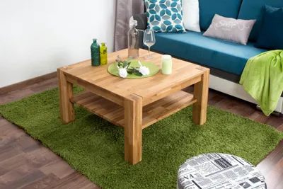 Produktbild von Sofatisch Clubtisch Loungetisch Couchtisch Eiche Massivholz Farbe: Natur 50x80x80 cm