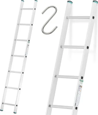 Zdjęcie produktu dla Drabina aluminiowa przystawna ALOSS mocna TUV 1x7 - 1,99m + hak