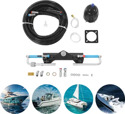 Immagine prodotto di Set completo di sterzo idraulico - Sterzo per fuoribordo fino a 150 CV - Sistema idraulico completo per imbarcazioni/moto d'acqua - Nero