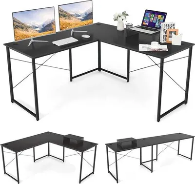 Image de Bureau en forme de croix avec support d'écran et organiseur de câbles pour le télétravail et le gaming - 150 x 150 cm