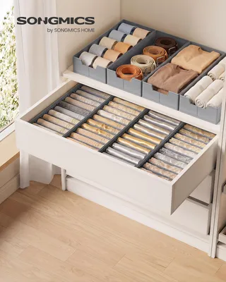 Obrázek produktu pro SONGMICS Sada 4 organizérů do zásuvek, organizér na spodní prádlo pro komody IKEA HEMNES a MALM, skládací, šedá barva