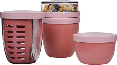 Productafbeelding van Mepal - Actie set Ellipse - 3-delig - Lunchpot 500 ml + 200 ml, Fruitpot 600 ml, Snackpot 350 ml - Broekdoos, yoghurtbeker, beker voor onderweg - Geschikt voor de vaatwasser - Levendig mauve