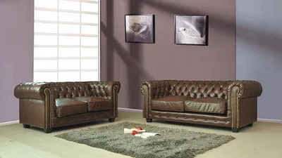 Immagine prodotto di Divano Chesterfield, imbottitura in pelle, set divano 3 posti e 2 posti, modello #398