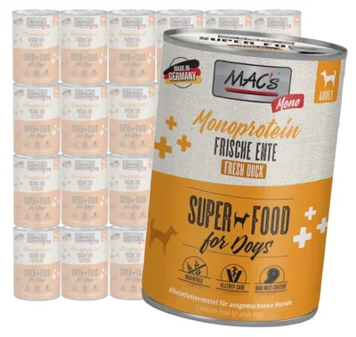 Produktbild von MAC's Hunde-Monoprotein-Nassfutter mit Ente 24x400g für allergieanfällige Hunde