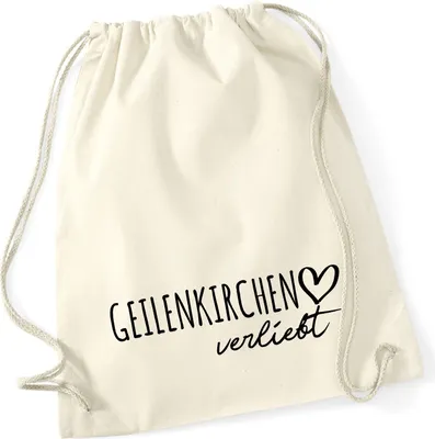 Produktbild von Huuraa Turnbeutel Geilenkirchen verliebt 12 Liter Natural Baumwolle Rucksack Geschenkidee