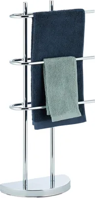 Produktbild von Relaxdays Handtuchhalter Chrom, dreiarmig, halbrunder Fuß, Handtuchständer freistehend, Metall, HBT: 83x40x18 cm, silber