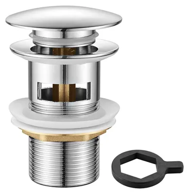 Image de Bouchon de vidange pop-up - Système "clic-clac" - Robinet universel pour lavabo avec trop-plein - Bouchon de vidange pour bidet - Chrome - Argent