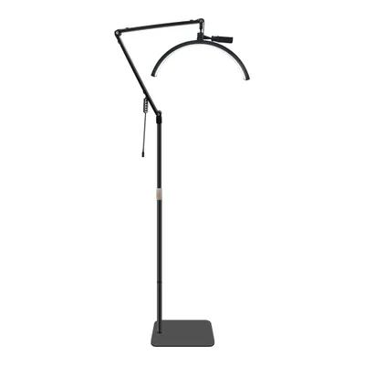 Produktbild von HD-M40X 36W LED-Bodenleuchte, halbmondförmig, dimmbar (3000K-6000K), mit ausziehbarem Metallstativ, Handyhalterung und Fernbedienung. Ideal für Kosmet