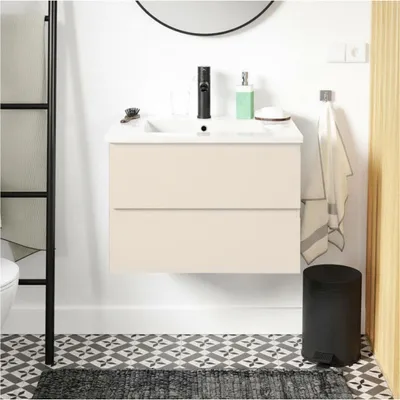 Image de Ensemble simple vasque SORRENTO 60cm avec plan céramique et robinet noir