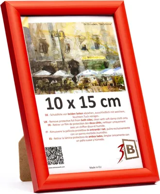 Produktbild von Bilderrahmen 3-B Bilderrahmen - Rot - 10x15 cm - Holzrahmen, Fotorahmen, Porträtrahmen mit Acrylglas