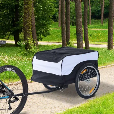 Obrázok produktu pre Prívesný vozík na bicykel s oceľovým rámom | Farba: biela, čierna | Rozmery: 30,32 x 51,18 x 25,59 cm