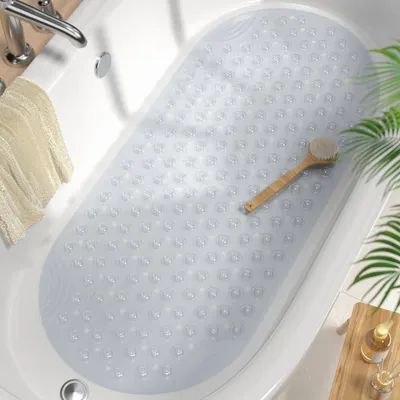Image de Tapis de bain antidérapant, 88 x 40 cm - Résistant à la moisissure - Lavable - Sans BPA - Tapis de douche - Tapis antidérapant avec ventouses