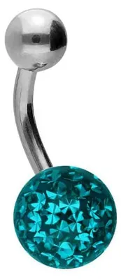 Produktbild von Bauchnabelpiercing Chirurgenstahl Bananabell EPOXY- + CHIRURGENSTAHL-KUGEL Farbe: Silber + Kristall: Zirkonblau Stablänge: 8mm