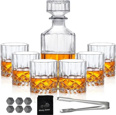 Immagine prodotto di Decanter per whisky - Set di decanter per whisky per uomo, completo di 6 bicchieri da whisky