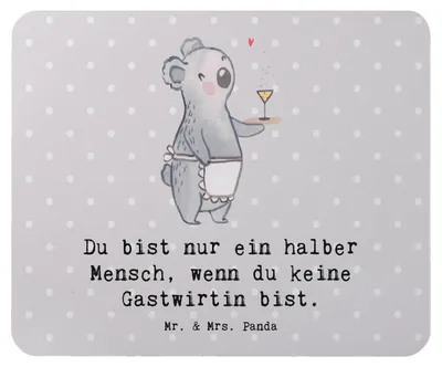 Produktbild von Mr. & Mrs. Panda Mauspad Gastwirtin Herz - Grau Pastell - Geschenk, laptop, Mouse Pad, Mousepad, computer, mausteppich, Kneipe, Spruch, Gaststätte, Bar, Lustig