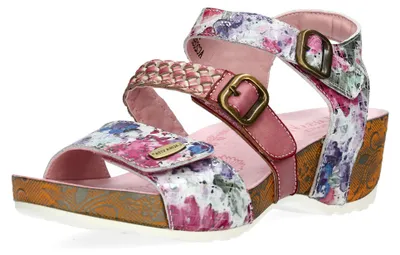 Produktbild von Laura Vita Damen Sandalette mit drei Riemen und floralem Muster Daphneo 02, Größe:40 EU, Farbe:Rosa