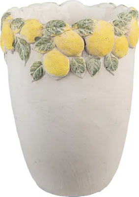 Produktbild von Clayre & Eef Blumentopf Ø 17x23 cm Weiß Gelb Stein Zitronen