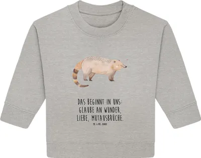 Produktbild von Mr. & Mrs. Panda Organic Baby Pullover Nasenbär 6. - 12. Monat - Heather Grey - Geschenk, Nasenbären, Bär, Rüsselbär, Bullover, Lustige Sprüche
