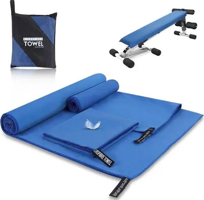 Produktbild von Famanu Mikrofaserhandtücher Set, 3-teilig, 180 x 80 cm und 2 x 80 x 40 cm, schnelltrocknend, blau