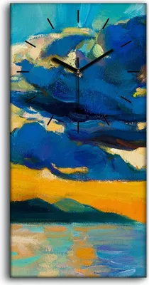 Produktbild von Wandbild Leinwand Bilder mit Uhr 30x60 Gemälde Meereslandschaft Sonnenuntergang - schwarze Hände