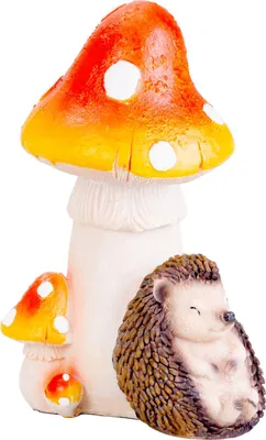 Image de Décoration MagicHome Nature, Hérisson sous champignon, polyrésine, 13,3x11x19,2 cm