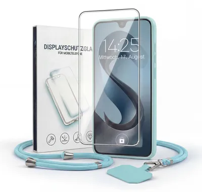 Produktbild von Handyhülle für Samsung Galaxy A34 5G mit Handykette und 9H Displayglas Displayschutz Band Kordel Hülle Case Schutzhülle Hellblau