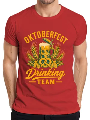 Obrázok produktu pre Tím na , pohár na pivo, slaný rožok, kožené nohavice, tradičné šaty, pánske tričko, červená farba, veľkosť M