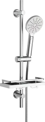 Immagine prodotto di JOHO Colonna Doccia Acciaio Inox Senza Miscelatore, Asta 70cm Soffione,Tubo Flessibile, Supporto Doccetta Portasapone Mensola bagno, Rotondo Cromato