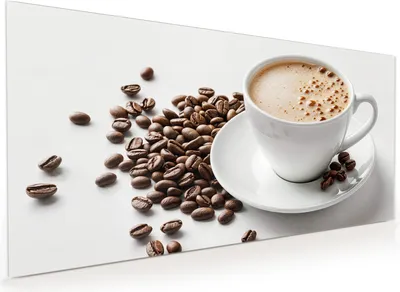 Produktbild von Küchenrückwand Spritzschutz Glas mit Motiv Kaffeetasse und Bohnen 40 x 40 cm