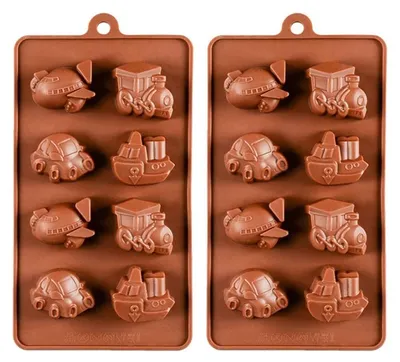 Produktbild von GKA 2 Stück Silikonform Kinder Silikon Pralinenform Fahrzeuge Auto Schiff Flugzeug Zug 8 Formen Schokoladenform  Form Eiswürfelform Schokolade