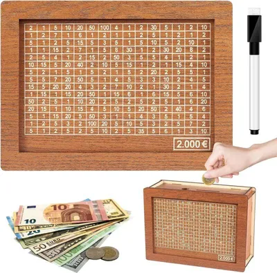 Obrázok produktu pre 2000 € Drevená pokladnička v tvare prasiatka, darčeková pokladnička, hnedá, drevo